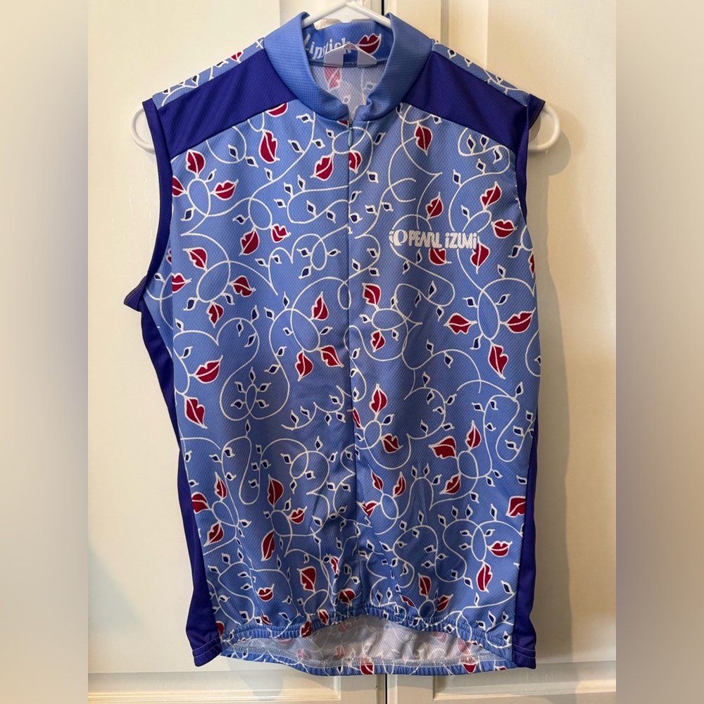 Pearl Izumi “Lipstick” Cycling Jersey - Blue with Red Lips, Women’s L